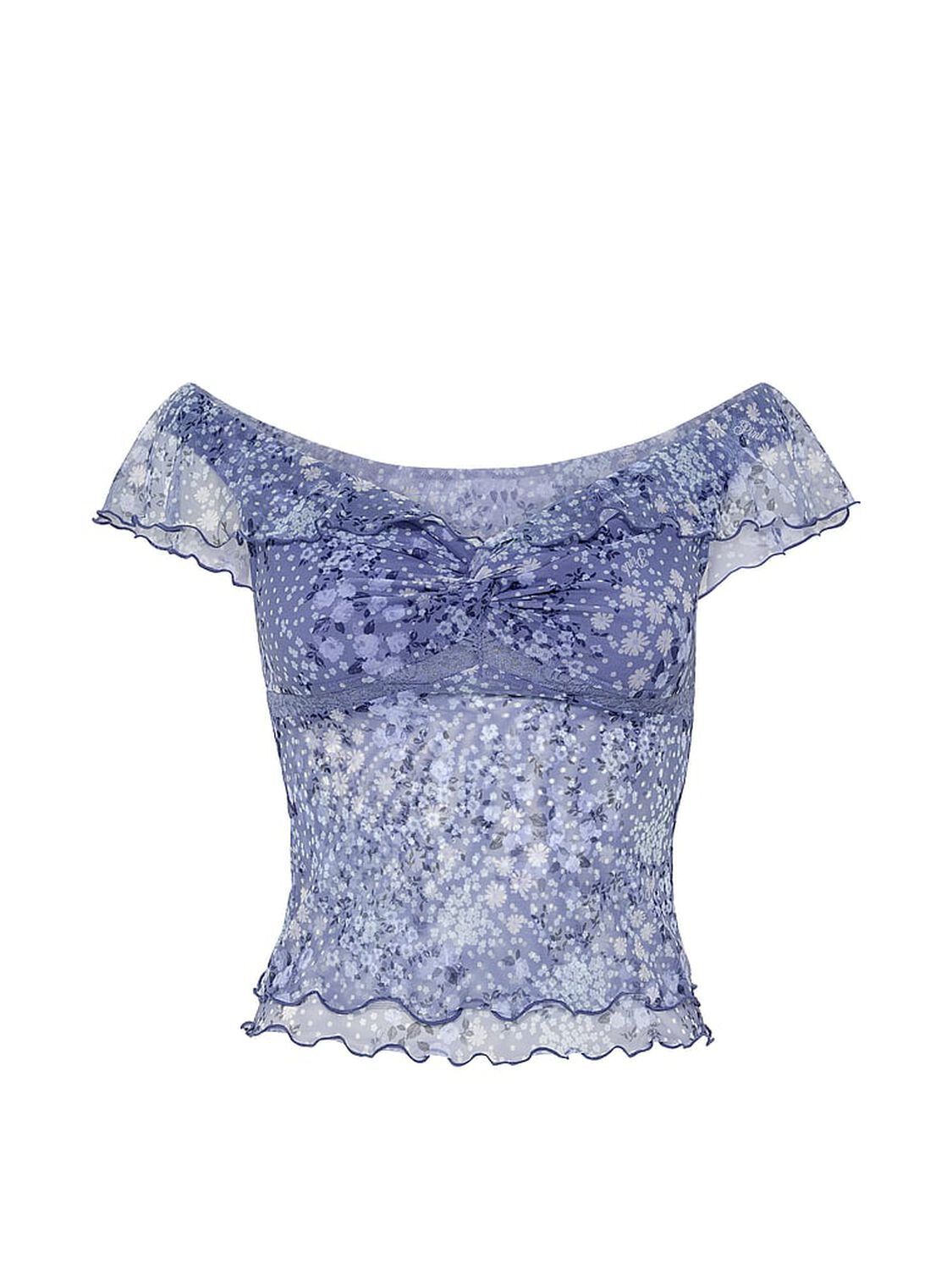 vs Pink Off-The-Shoulder Ruffle Top Dusty Iris Floral 3 of 3 