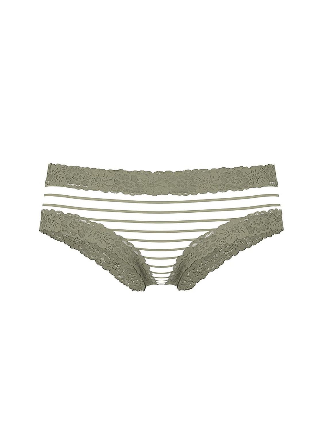 vs Pink PINK Wink&trade; Lace-Trim Cheeky Panty Slate Green Stripes 3 of 3 