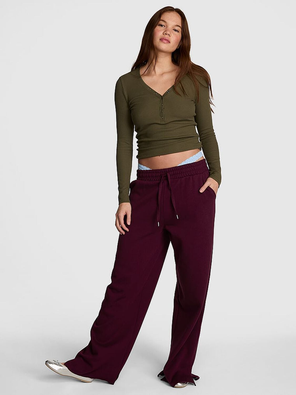 vs Pink Campus Fleece&trade; Wide-Leg Split-Hem Sweatpants Wild Rose 1 of 3 