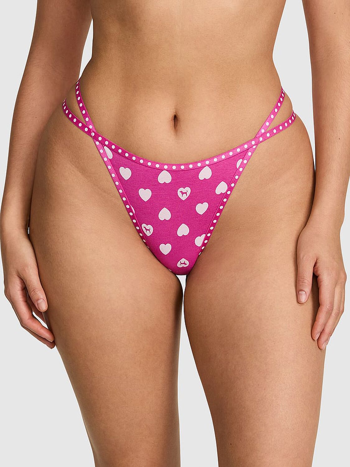 vs Pink Logo Cotton High-Leg Thong Panty Pink Fire Heart & Dog 1 of 2 