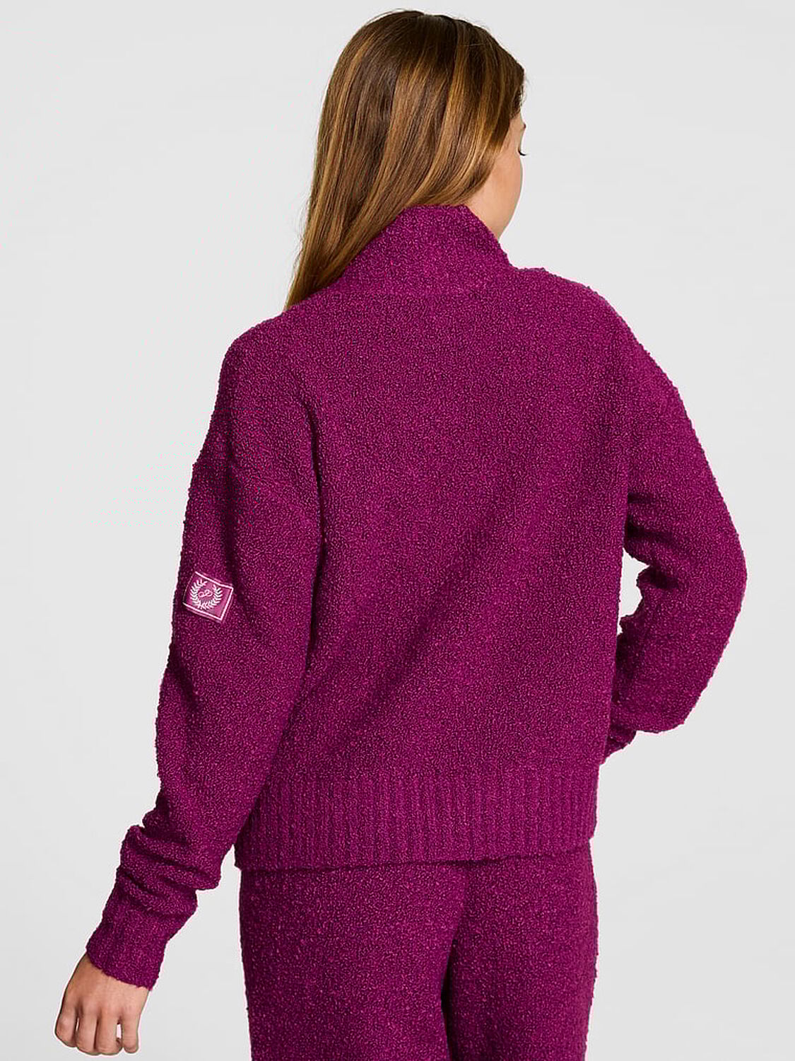 vs Pink Cozy Boucl&eacute; Half-Zip Sweater Magenta Rose 2 of 2 