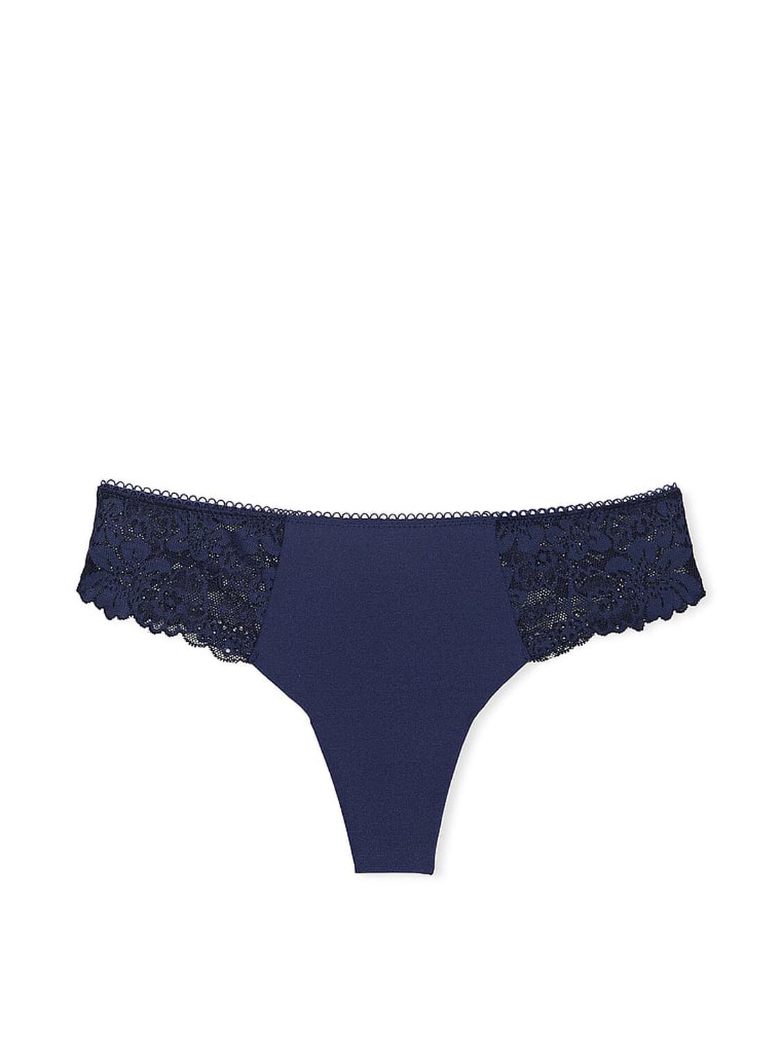 vs Pink No-Show Thong Panty Midnight Navy Lace Trim 3 of 3 