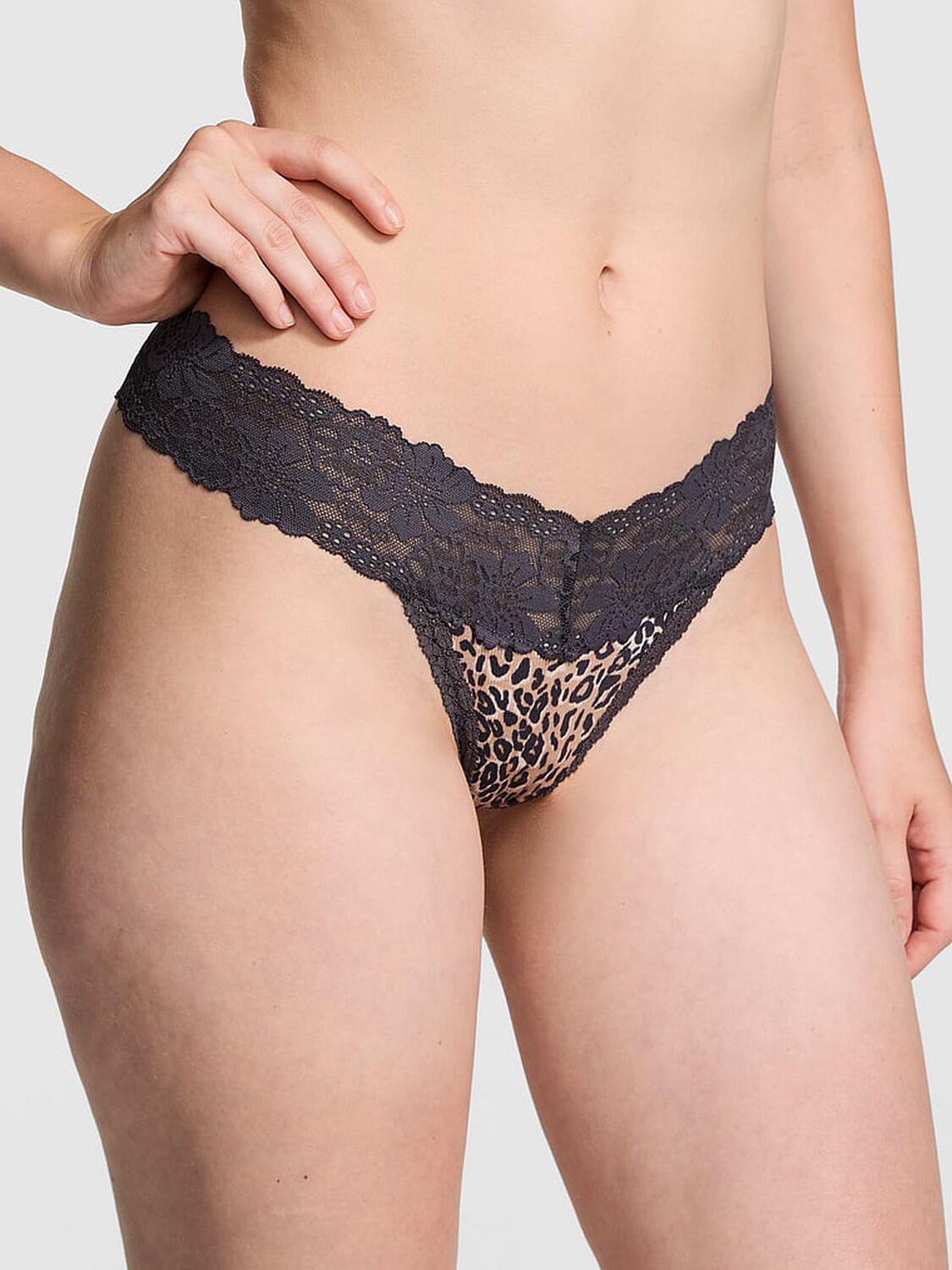 vs Pink Wink Lace-Trim Thong Panty Praline Leopard Print 1 of 3 