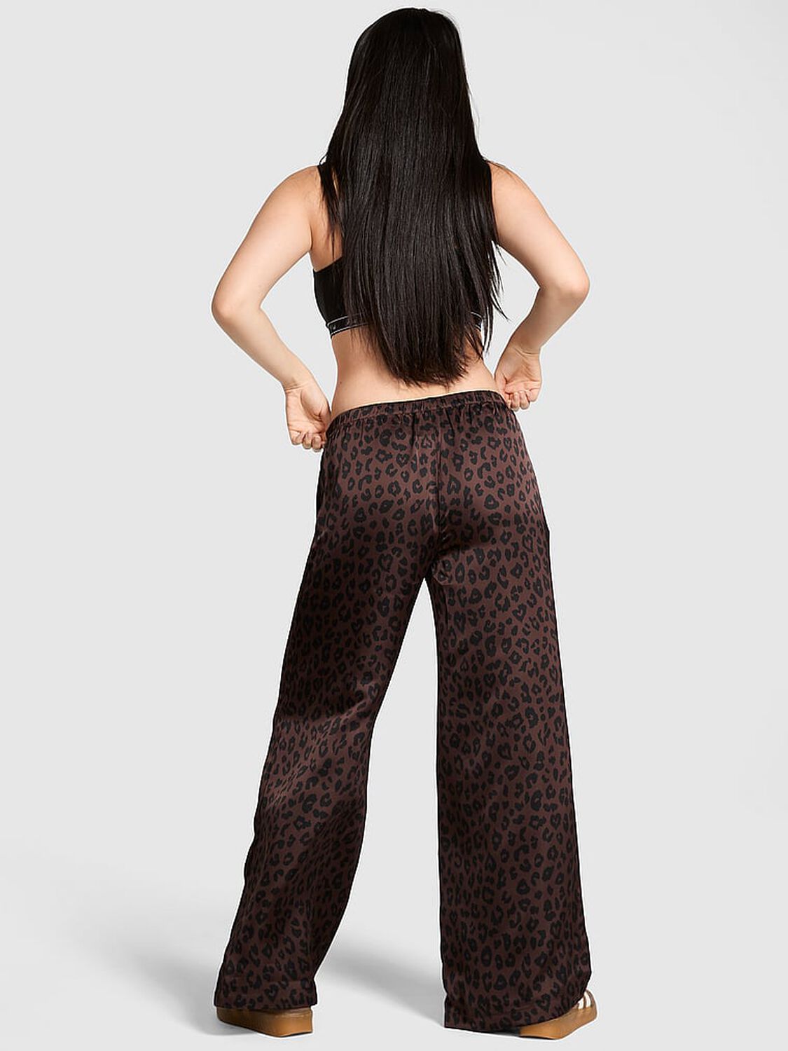 vs Pink Satin Pull-On Trouser Pants Ganache Leopard 2 of 2 