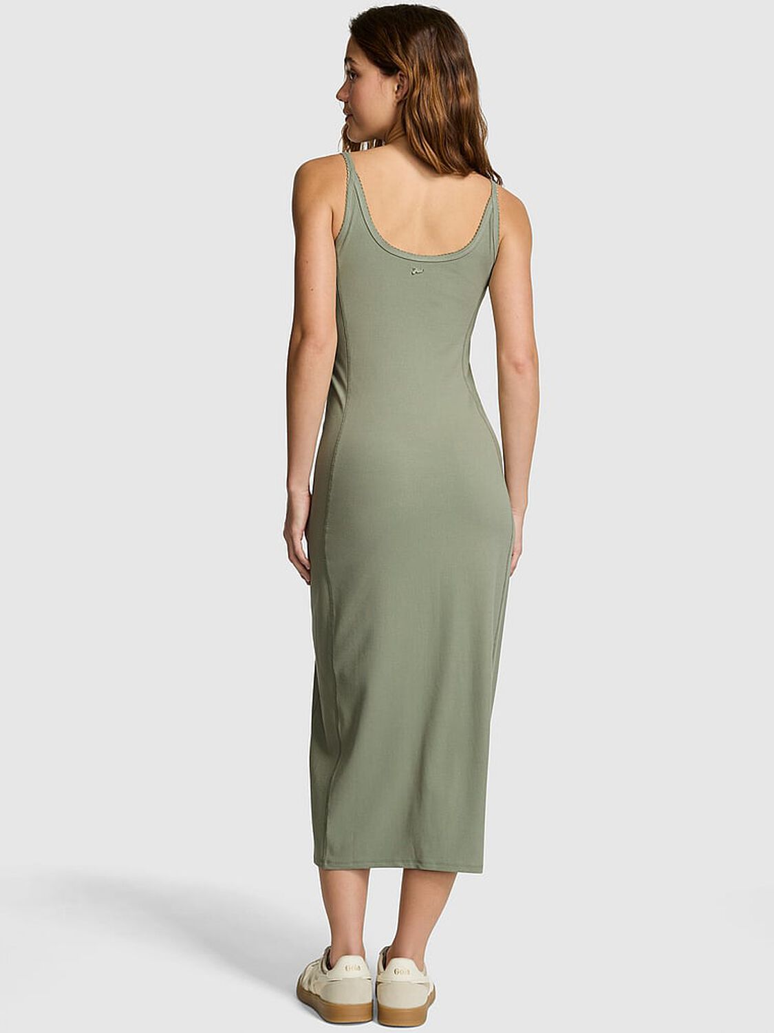 vs Pink All-Day Soft Rib High-Neck Midi Dress Slate Green 2 of 3 