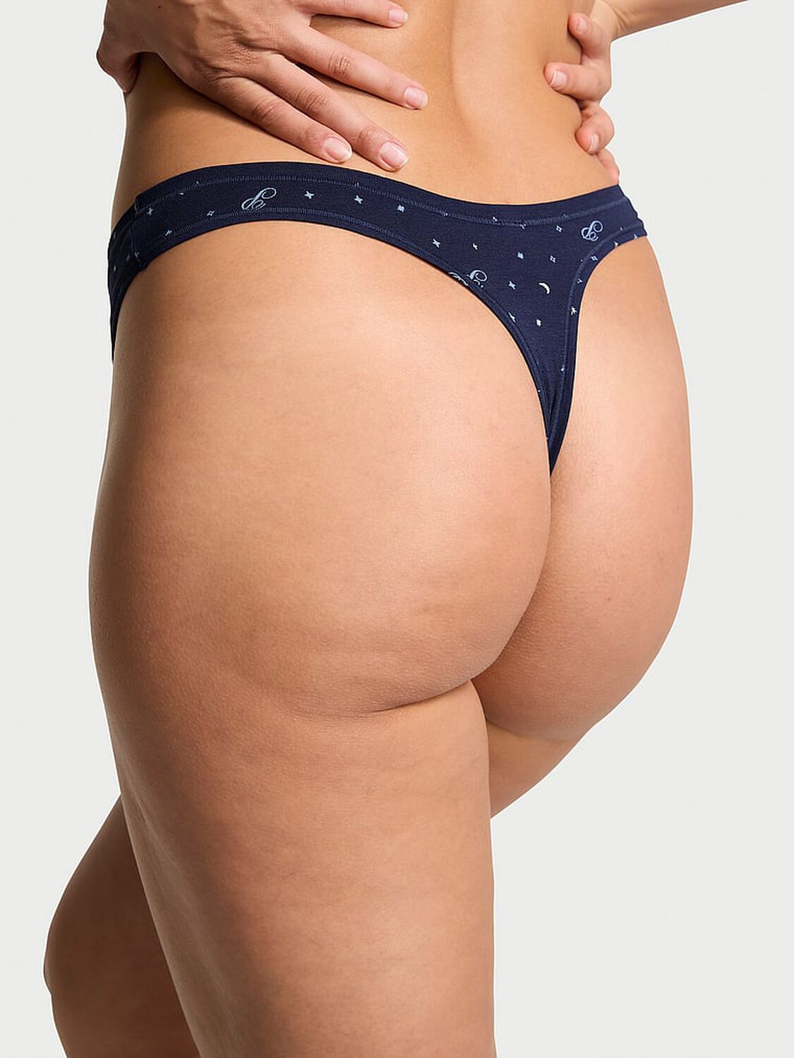 vs Pink Cotton High-Leg Thong Panty Midnight Navy Foil Logo Dot Print 2 of 3 