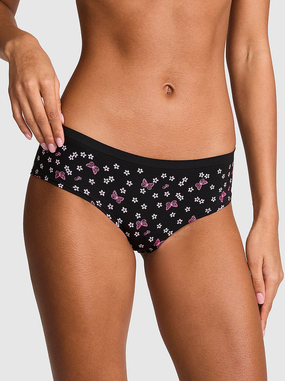 vs Pink Seamless Hiphugger Panty Black Butterfly Hibiscus Print 1 of 3 