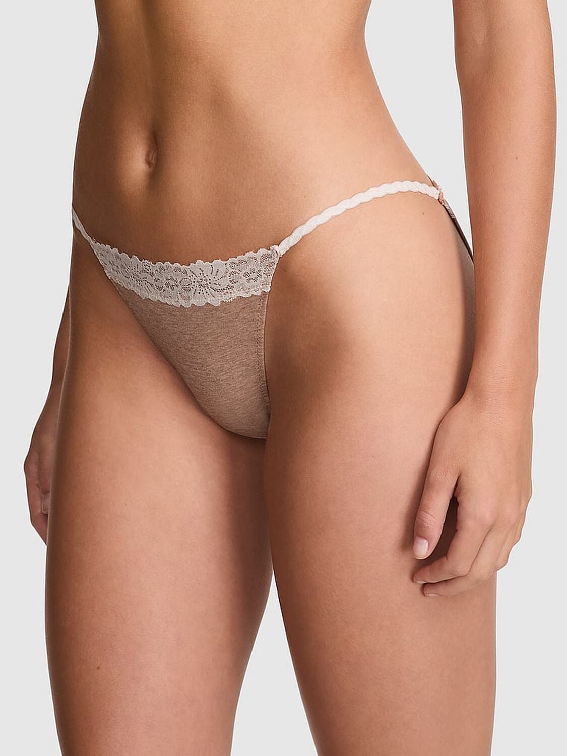 pink Pink Cotton Lace-Trim String Bikini Panty Praline 1 of 4 