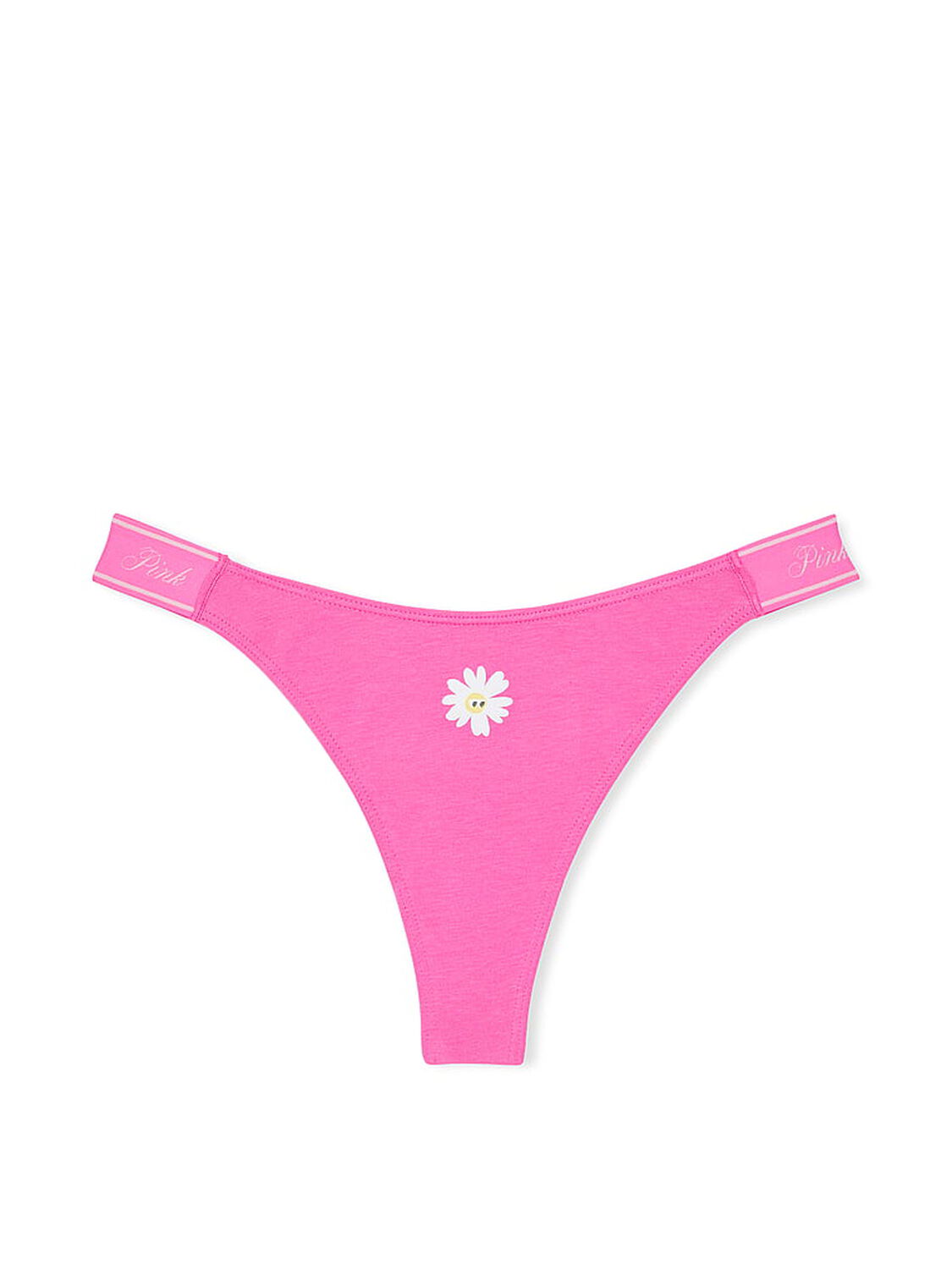 vs Pink Logo Cotton Shine High-Leg Thong Panty Pink Gossip Daisy Graphic 3 of 3 