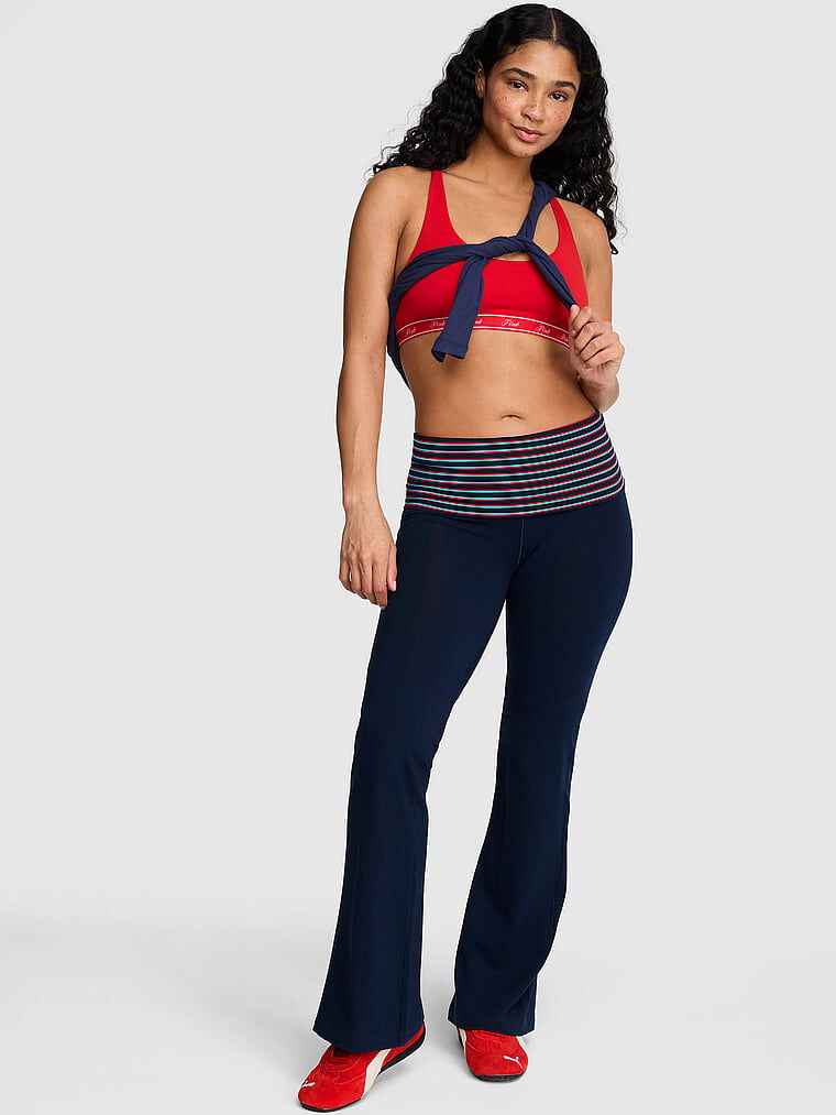All-Day Cotton™ Foldover Flare Leggings Noir Navy Stripe XS