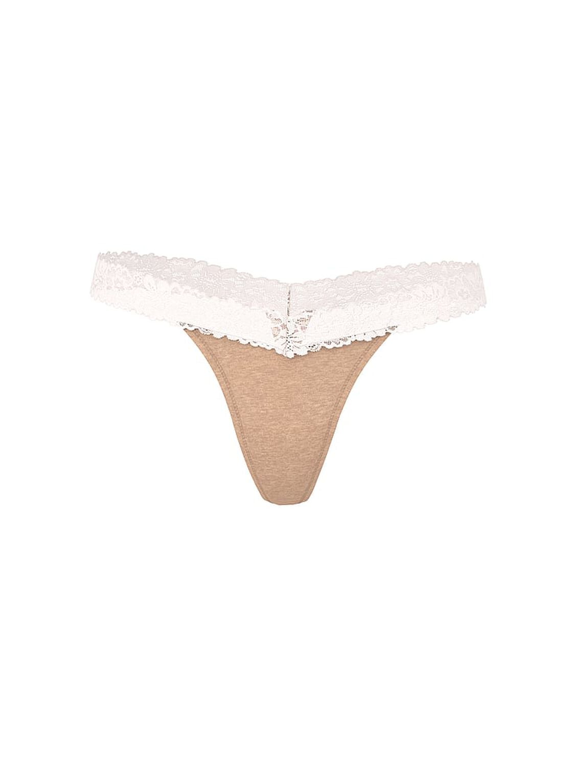 pink Pink Cotton Lace-Trim Thong Panty Praline 3 of 4 