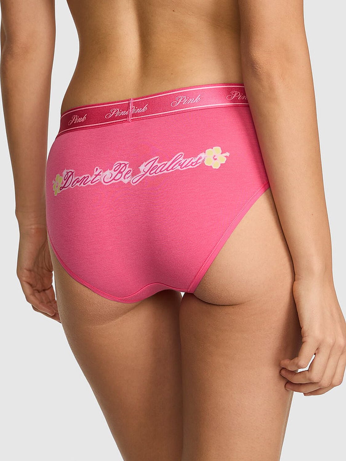 vs Pink Logo Cotton Hiphugger Panty Love Me Pink With Don'T Be Jealous Butt Graphic 2 of 3 