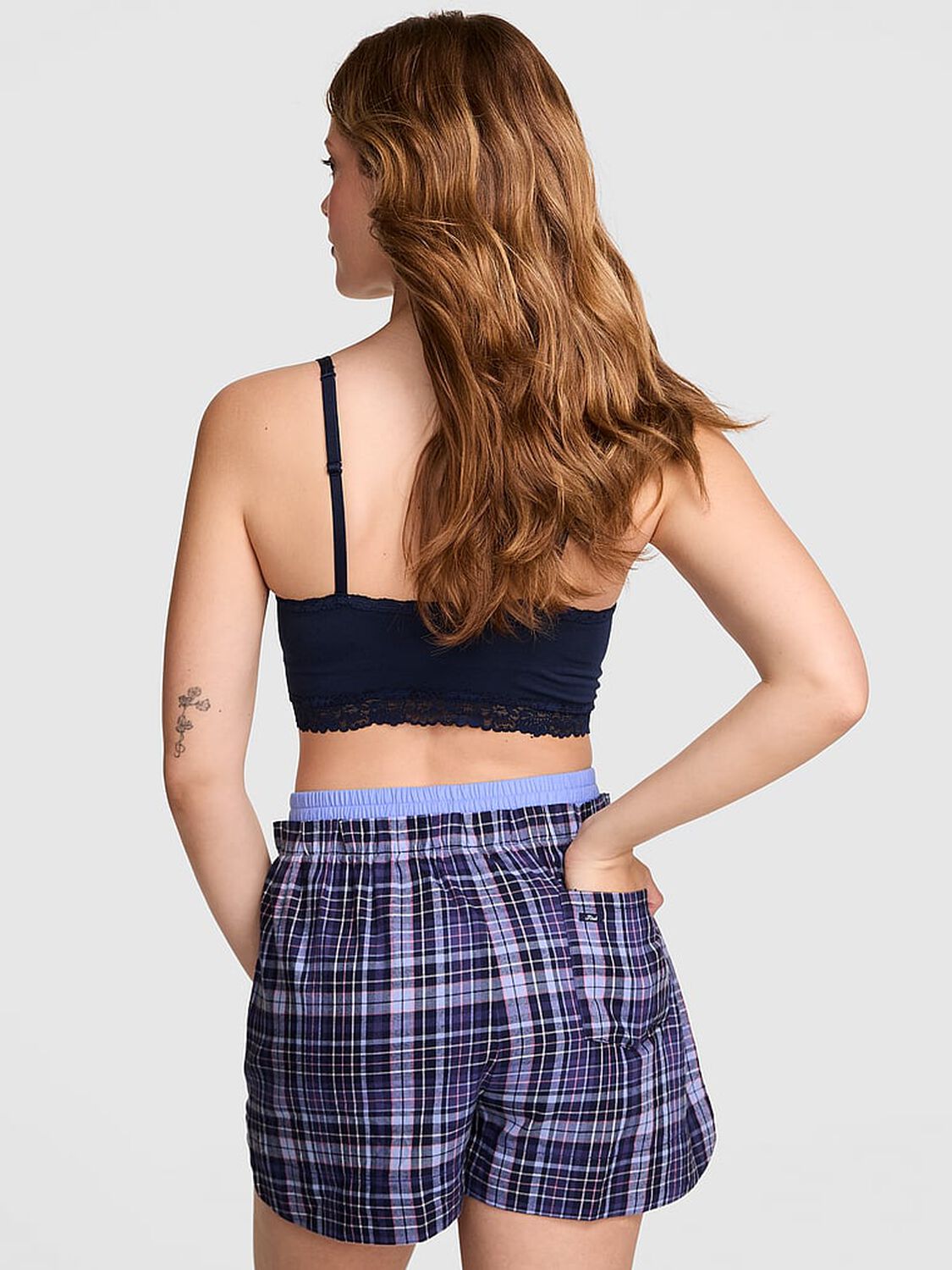 vs Pink Boyfriend Flannel Boxer Pajama Shorts Nior Navy Plaid 2 of 3 