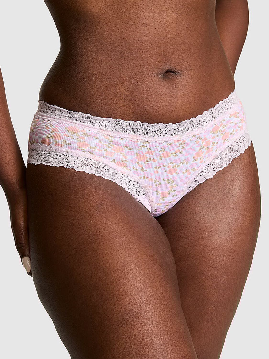 vs Pink PINK Wink&trade; Lace-Trim Cheeky Panty Petite Lilac Floral 1 of 3 