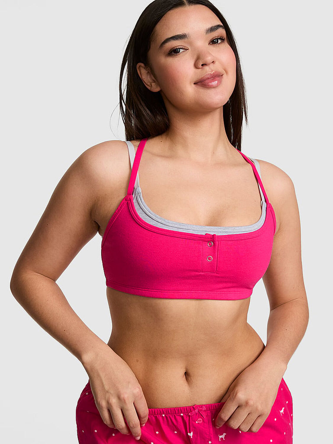vs Pink All-Day Cotton&trade; Double Up Henley Bra Hot Stuff 1 of 4 