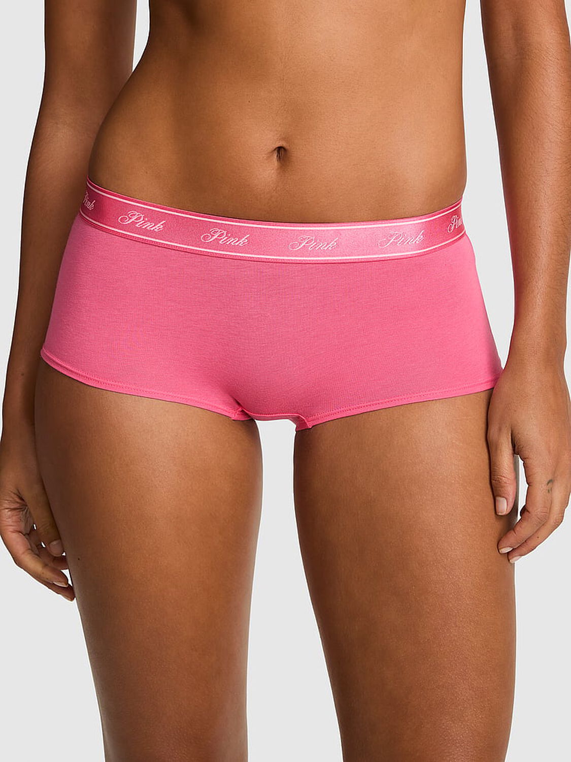 vs Pink Logo Cotton Boyshort Panty Love Me Pink With Enjoy The View Butt Graphic 1 of 3 