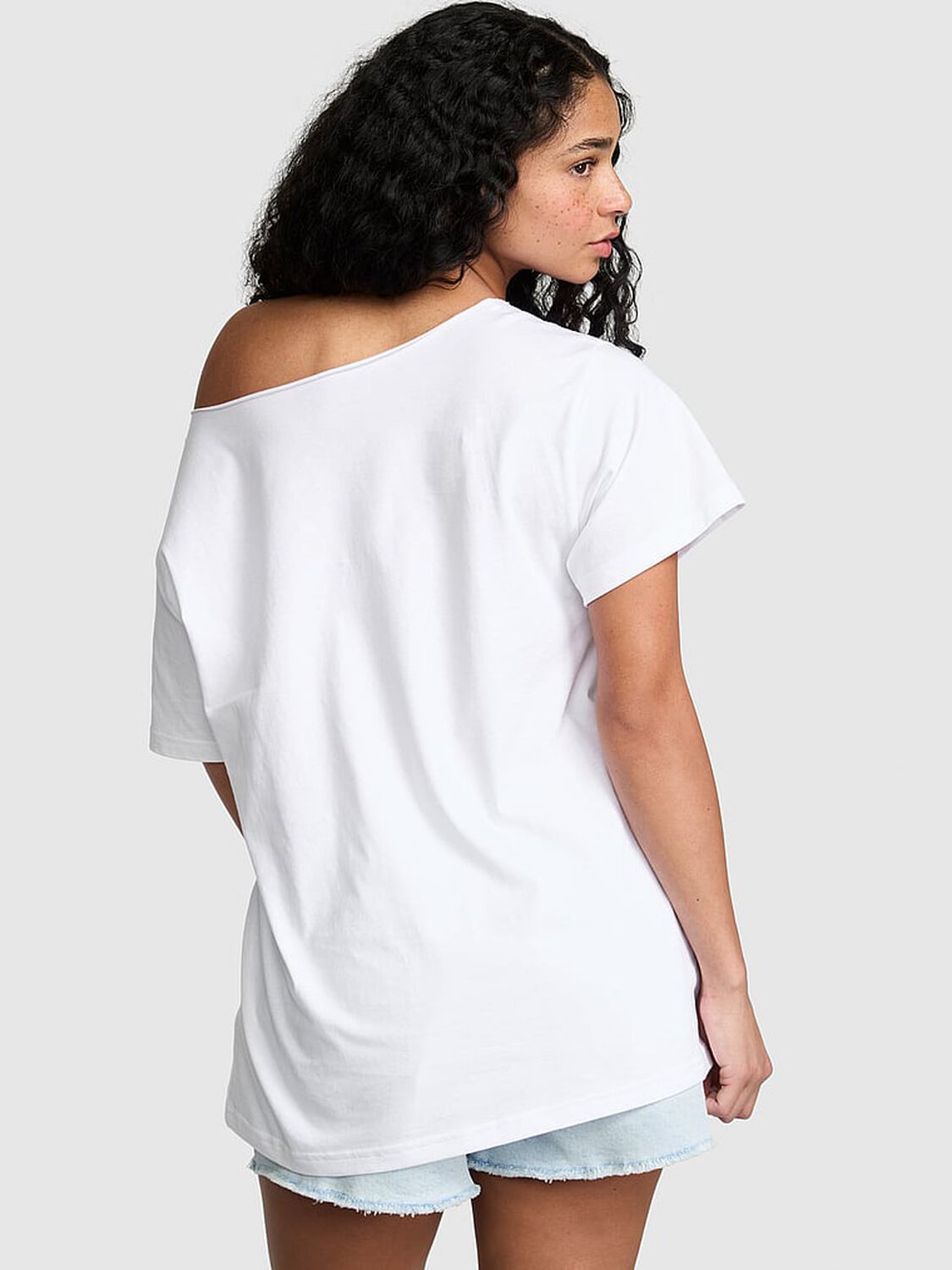 pink Pink Campus Cotton&trade; Off-The-Shoulder Tee White 2 of 3 