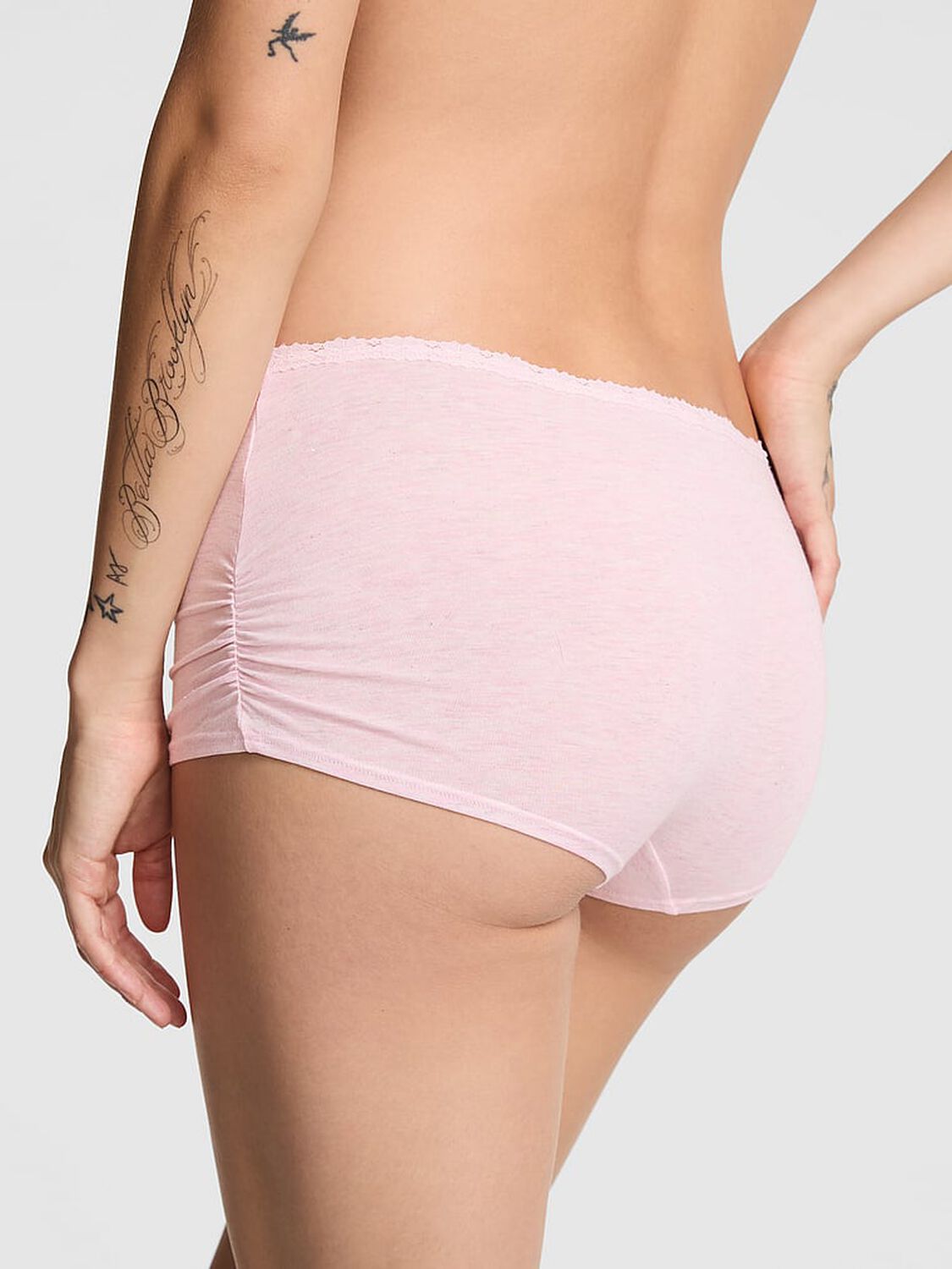 pink Pink Cotton Dorm Boyshort Panty Heather Pink Petal Silver 2 of 3 