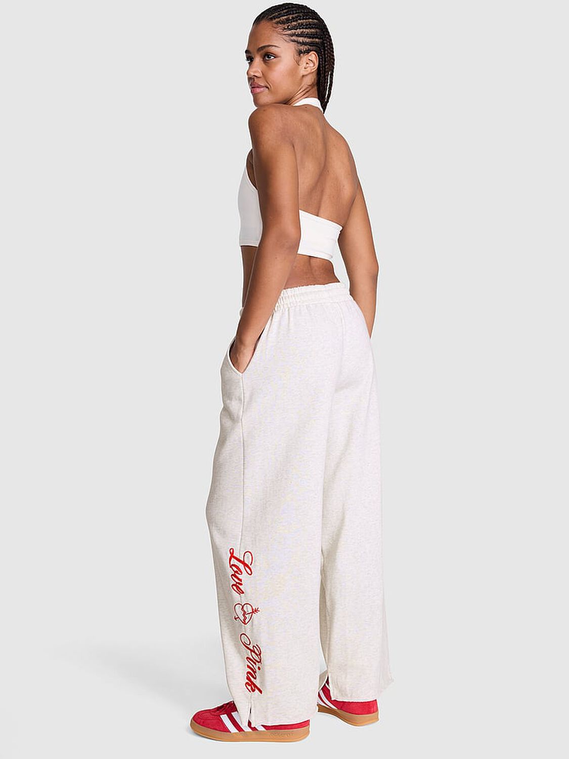 vs Pink Campus Fleece&trade; Wide-Leg Split-Hem Sweatpants Snow Heather Vday 2 of 3 
