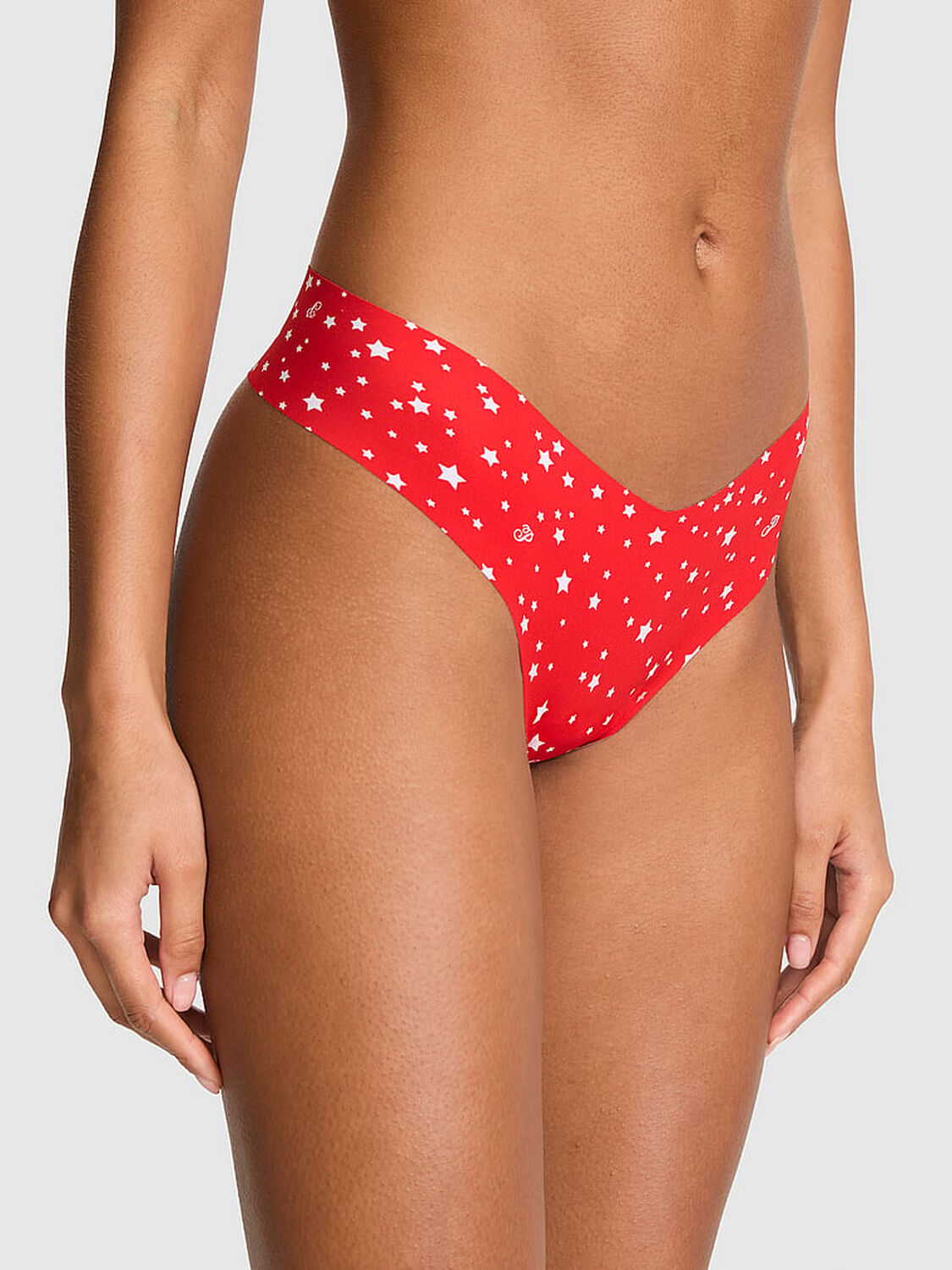 vs Pink No-Show Thong Panty Red Star Print 1 of 2 