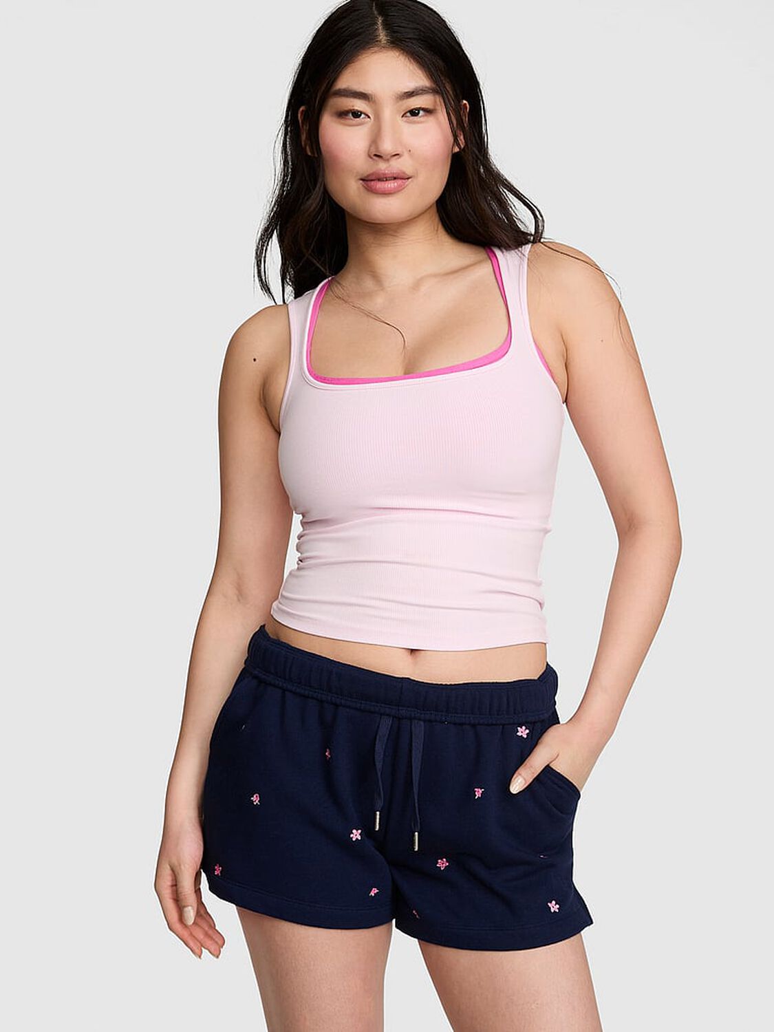 vs Pink Campus Fleece&trade; Roll-Down Shorts Noir Navy Boho 1 of 3 