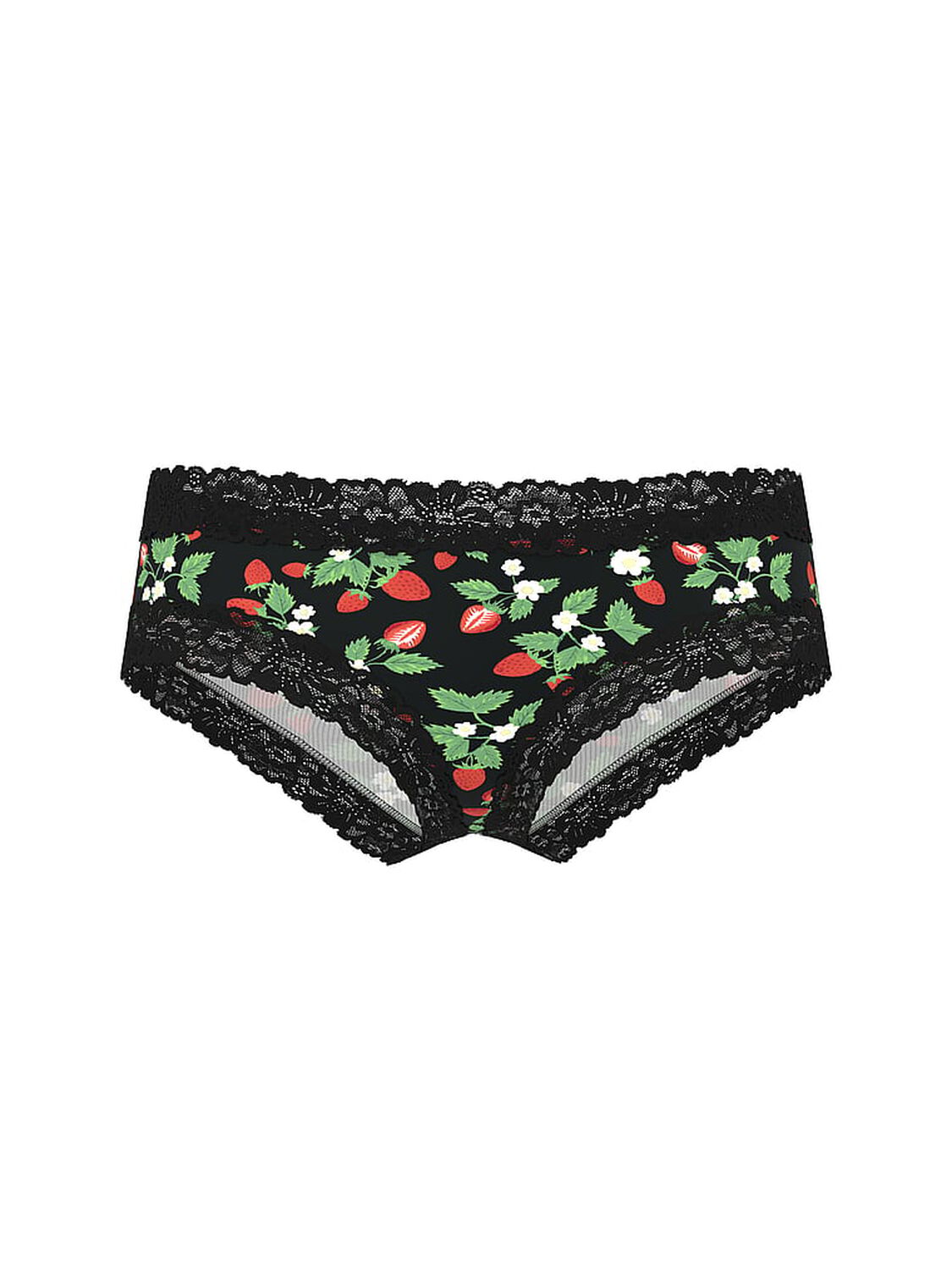 vs Pink Wink Lace-Trim Cheeky Panty Black Strawberry Print 1 of 2 