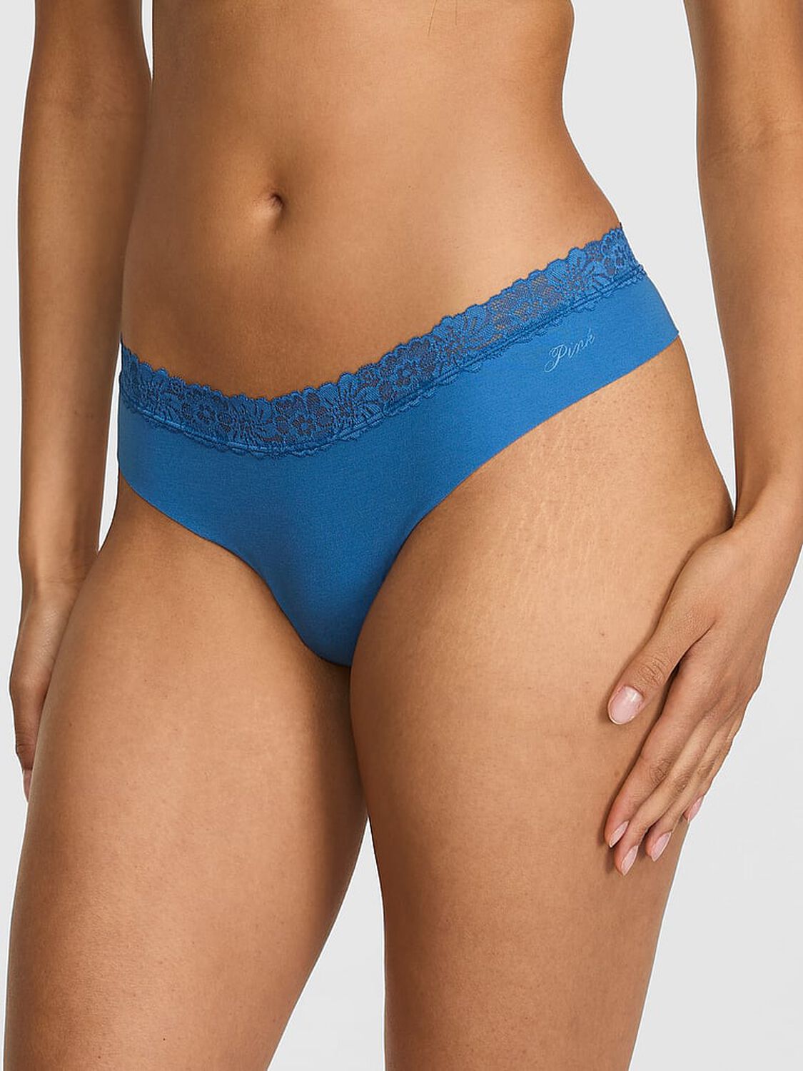 vs Pink No-Show Cotton Thong Panty Varsity Blue 1 of 3 