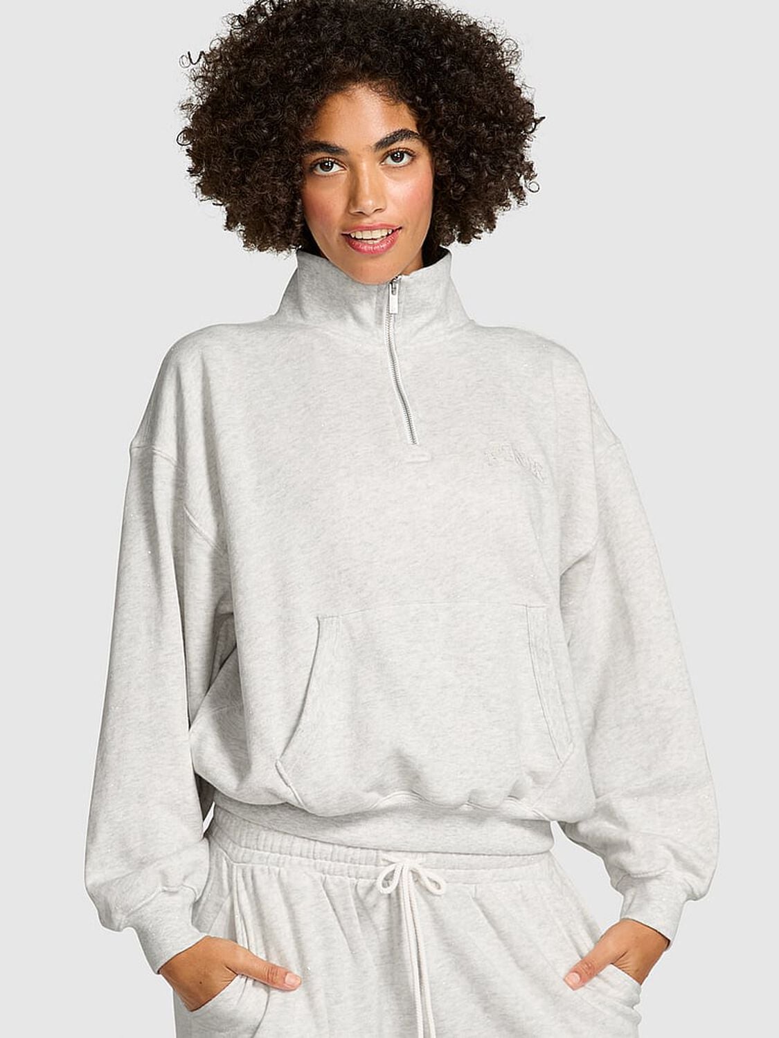 pink Pink Ivy Fleece Quarter-Zip Sweatshirt Vs Snow Heather Angelina 1 of 2 