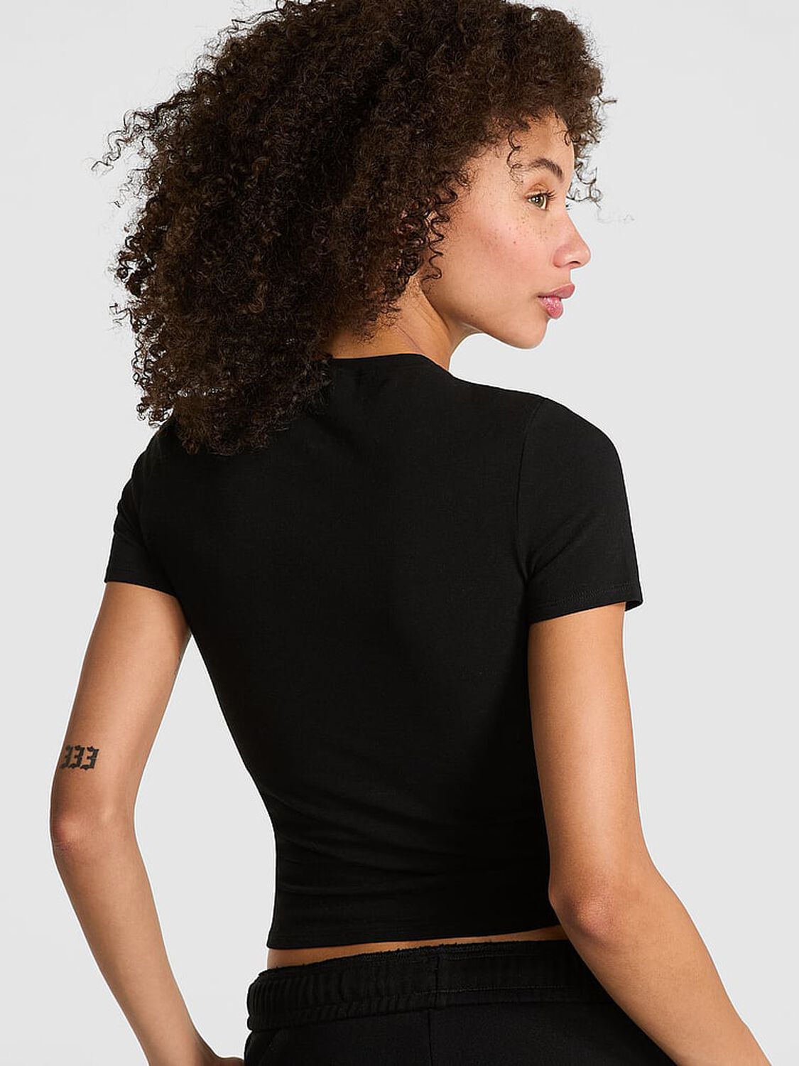 vs Pink Cotton Baby Tee Pure Black Solid 2 of 3 