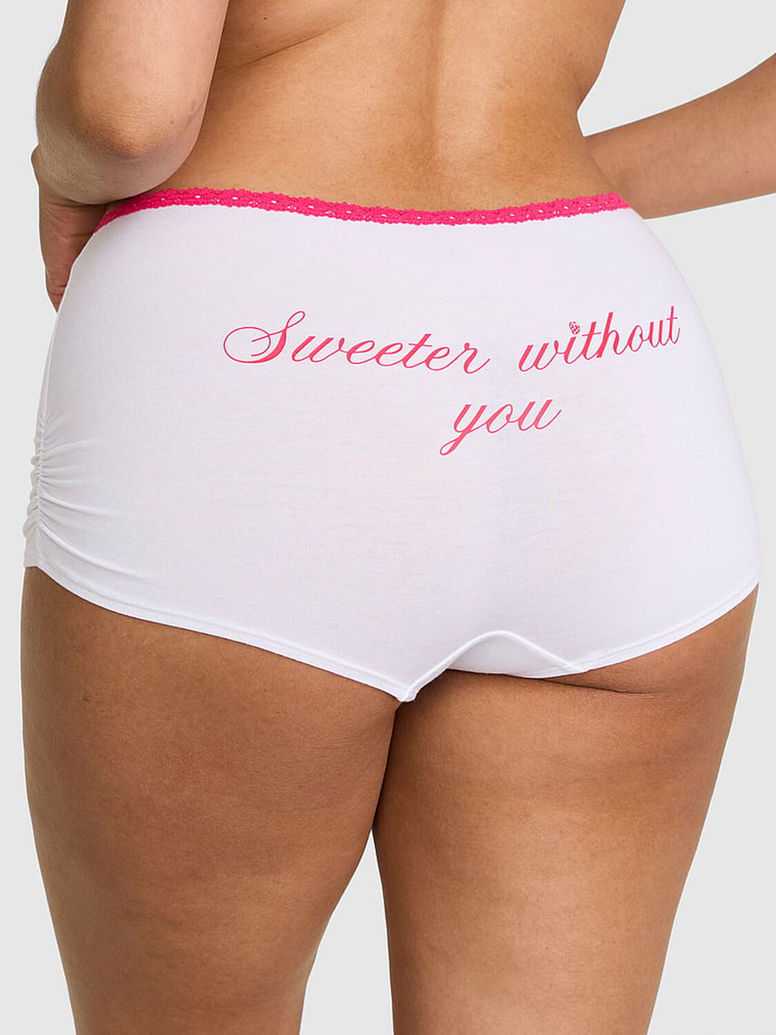 vs Pink Cotton Dorm Boyshort Panty White "Sweeter Without You" 2 of 3 