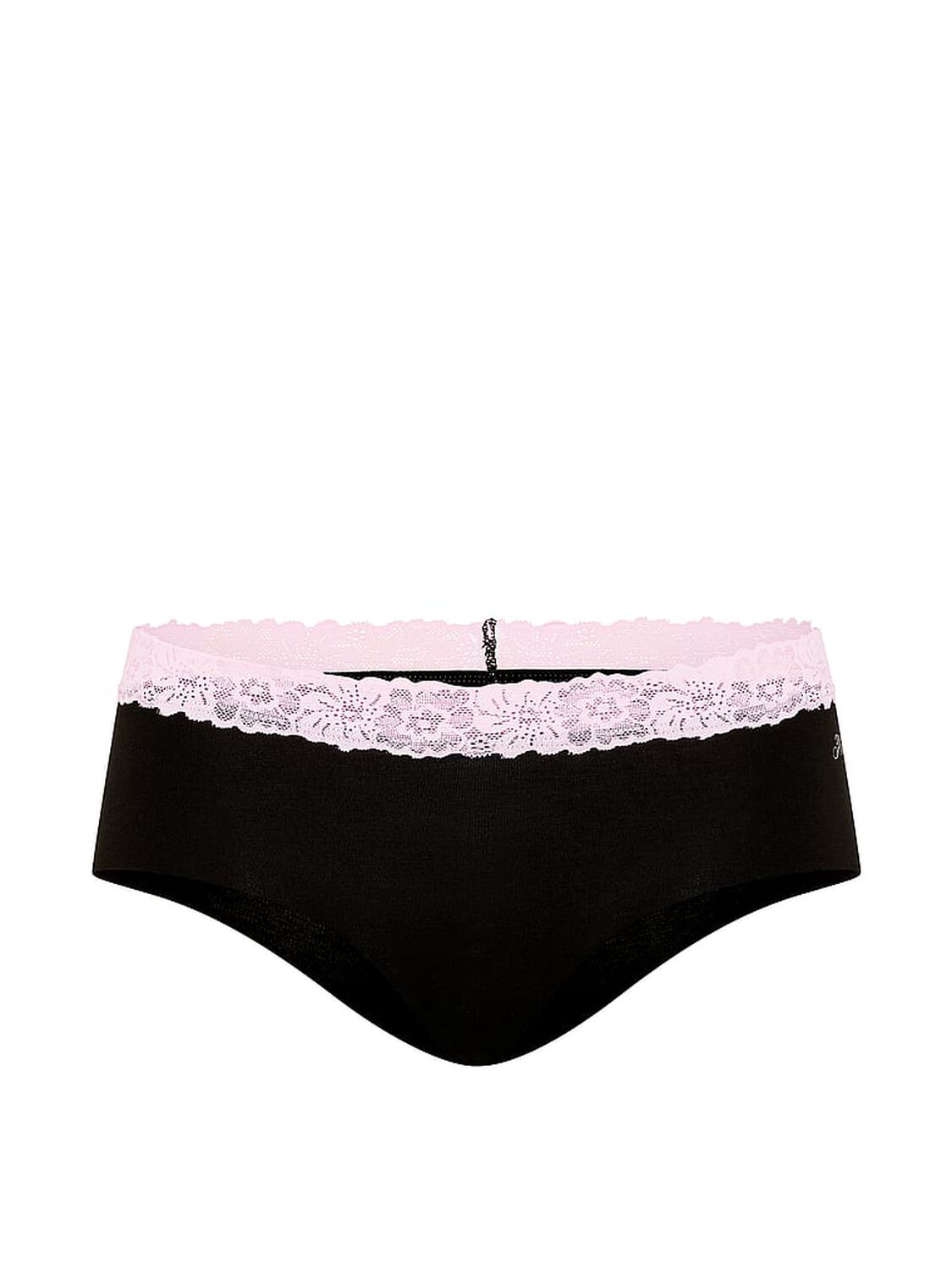vs Pink No-Show Cotton Cheeky Panty Black W/ Pink Tulip Lace Trim 3 of 3 