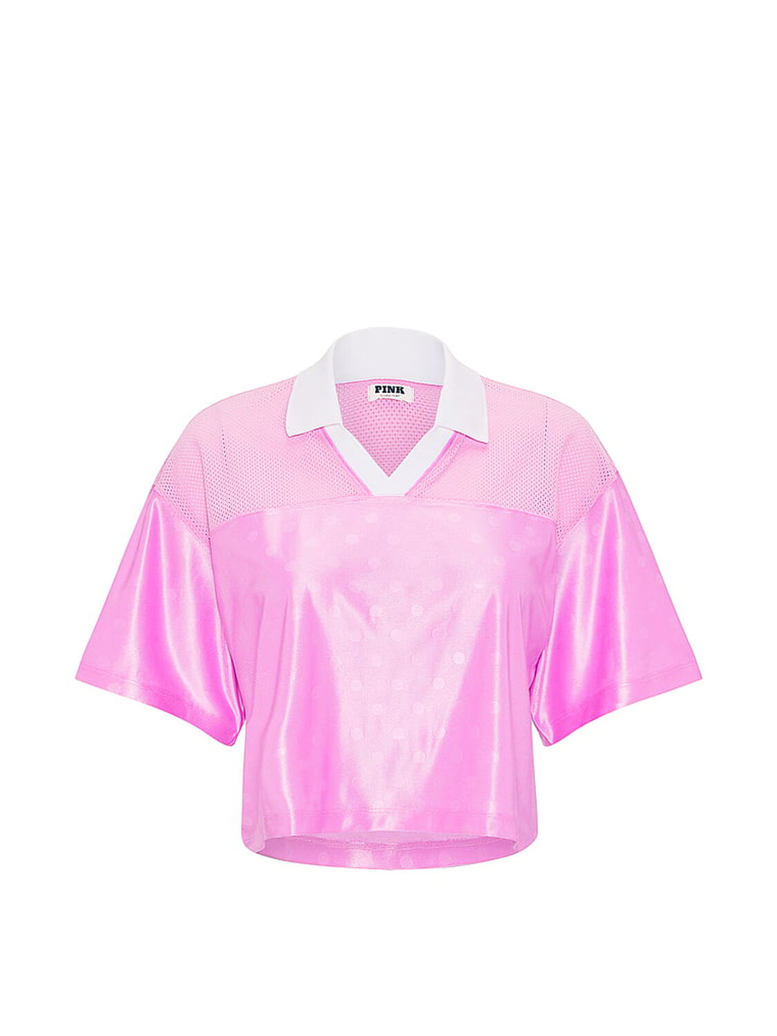 vs Pink Satin Cropped Boxy Jersey Pink Lollipop & White 3 of 4 