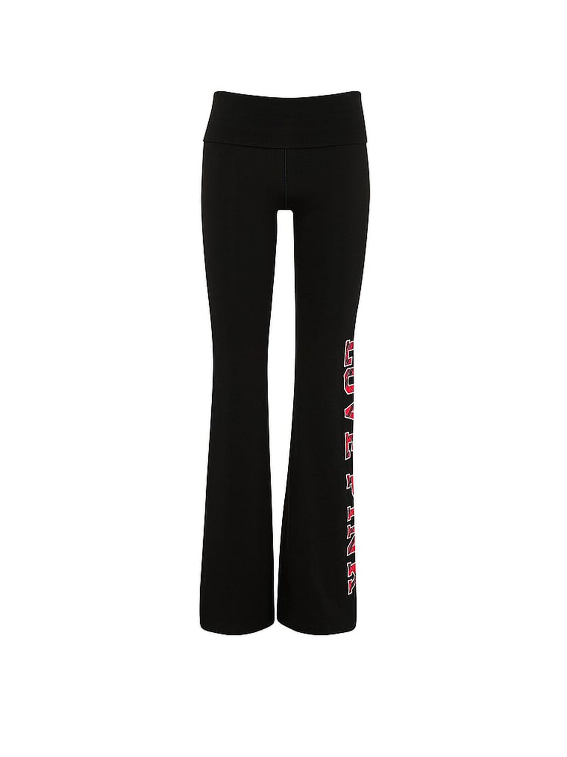 vs Pink All-Day Cotton&trade; Foldover Flare Leggings Pure Black Plaid 3 of 4 
