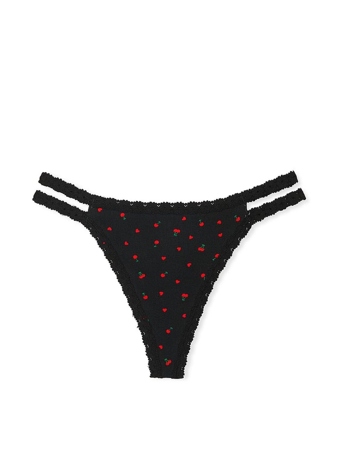 vs Pink Wink Strappy Thong Panty Black Cherry Heart Print 1 of 2 
