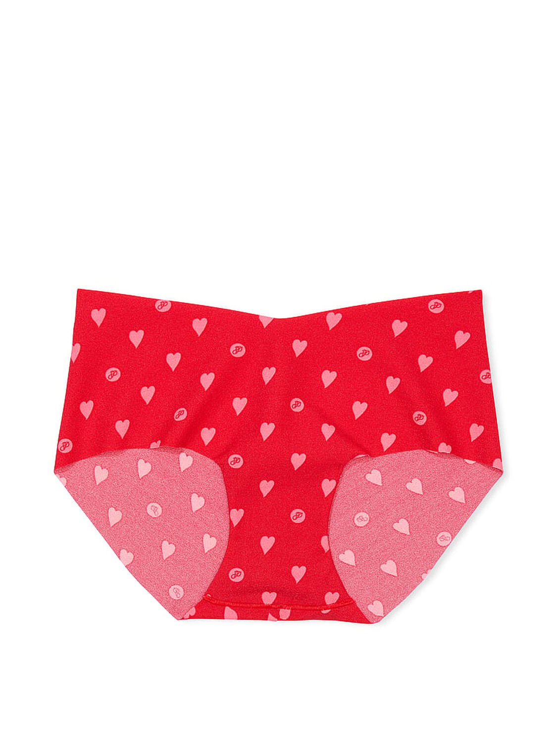 vs Pink No-Show Hiphugger Panty Bright Vermillion Heart Dot Print 1 of 2 