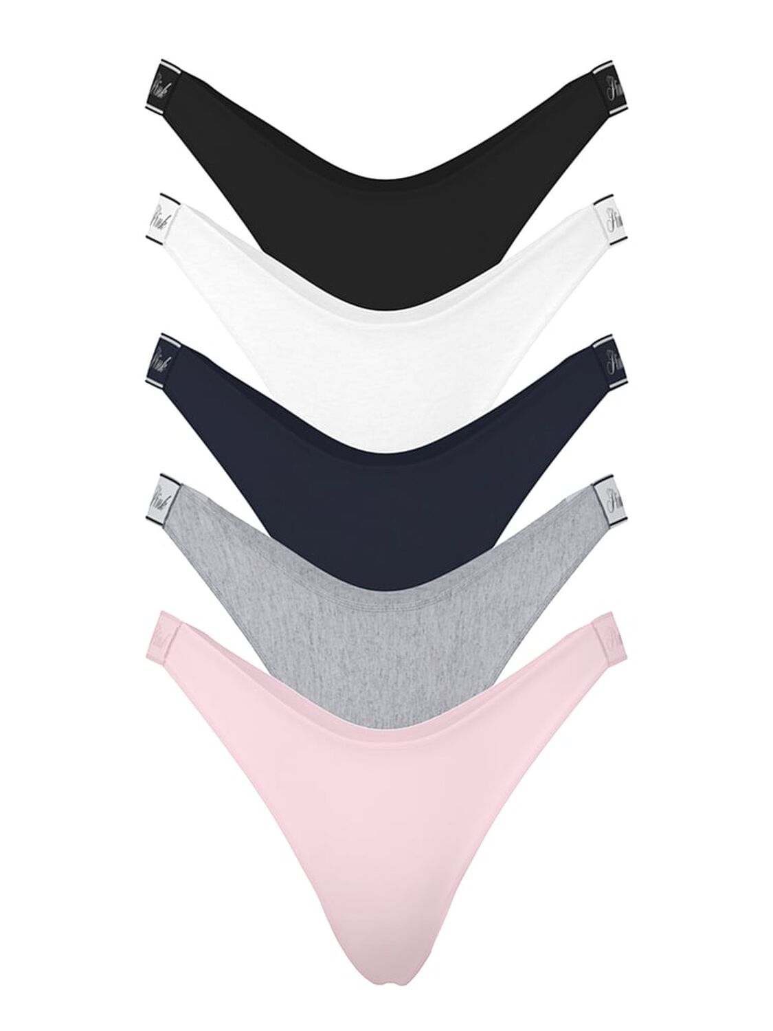 pink Pink 5-Pack Logo Cotton High-Leg Thong Panties Just The Basics Pack 1 of 2 