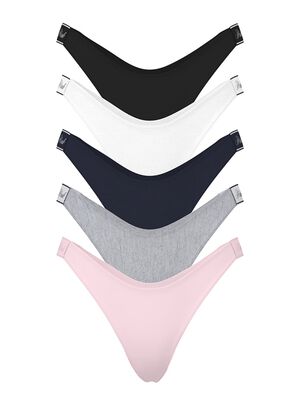 5-Pack Logo Cotton High-Leg Thong Panties