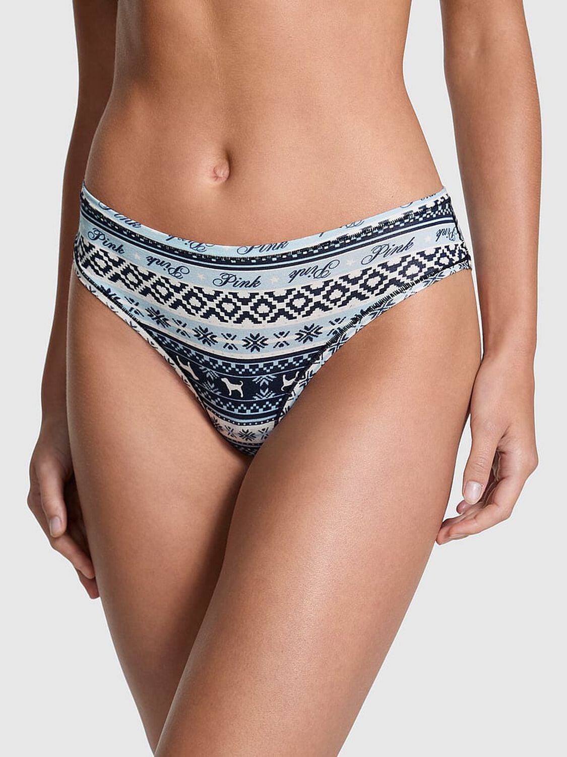 pink Pink Cotton Cheeky Panty Blue Fairisle Print 1 of 3 