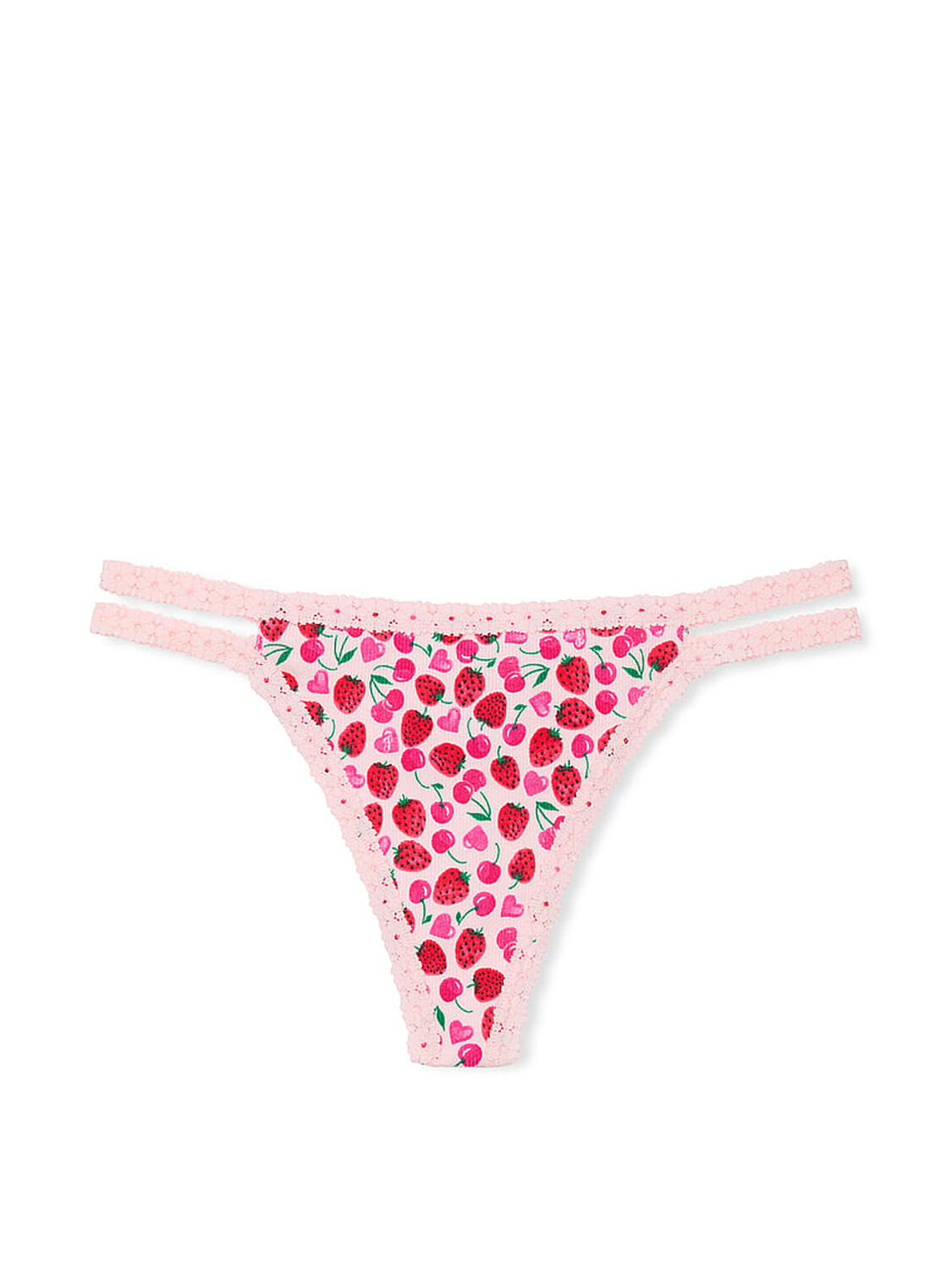 vs Pink Wink Strappy Thong Panty Pink Cherry Heart Print 3 of 3 