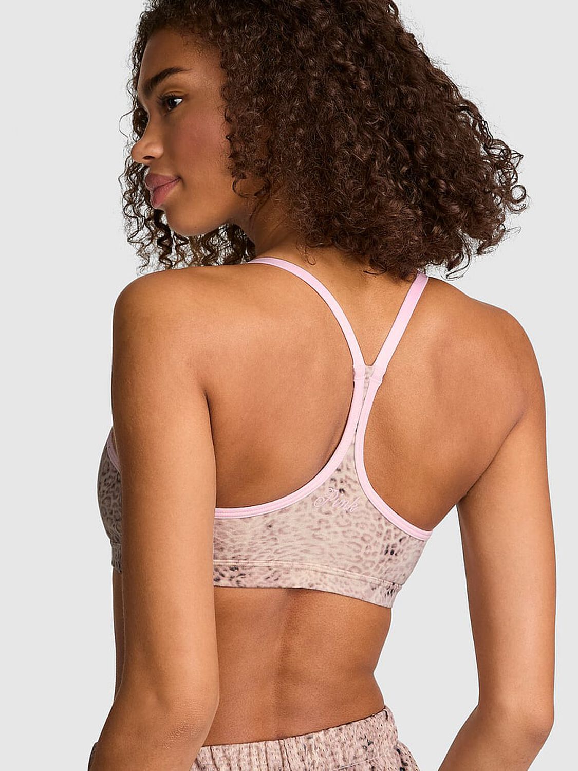 vs Pink All-Day Cotton&trade; Low-Scoop Racerback Bra Natural Leo Print With Pink Tulip Lace 2 of 3 