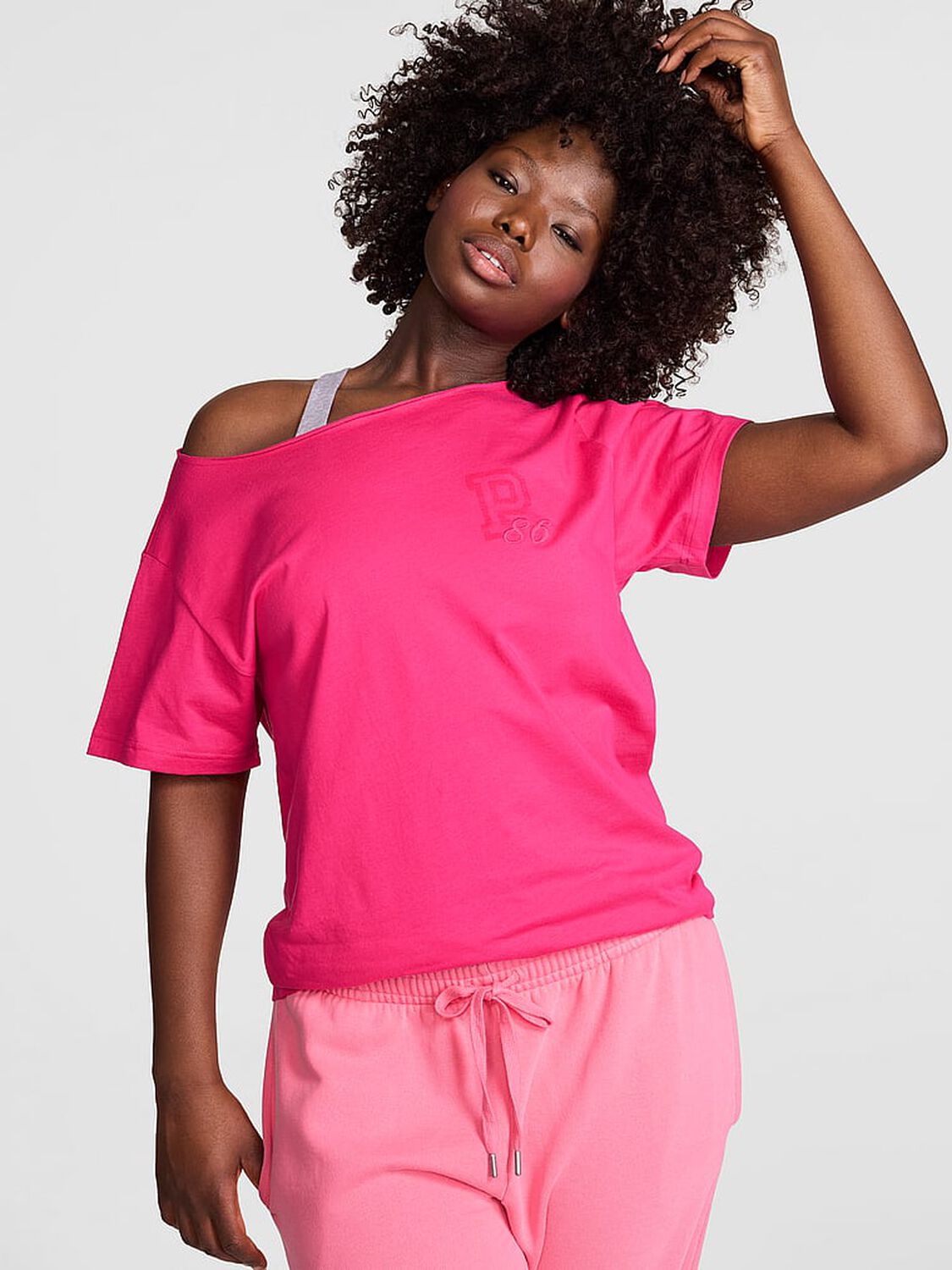 vs Pink Campus Cotton&trade; Off-The-Shoulder Tee Hot Stuff 1 of 3 