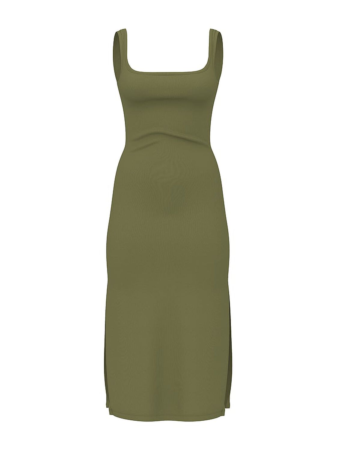 vs Pink All-Day Soft Ribbed Bodycon Midi Dress Olive Shade 3 of 3 
