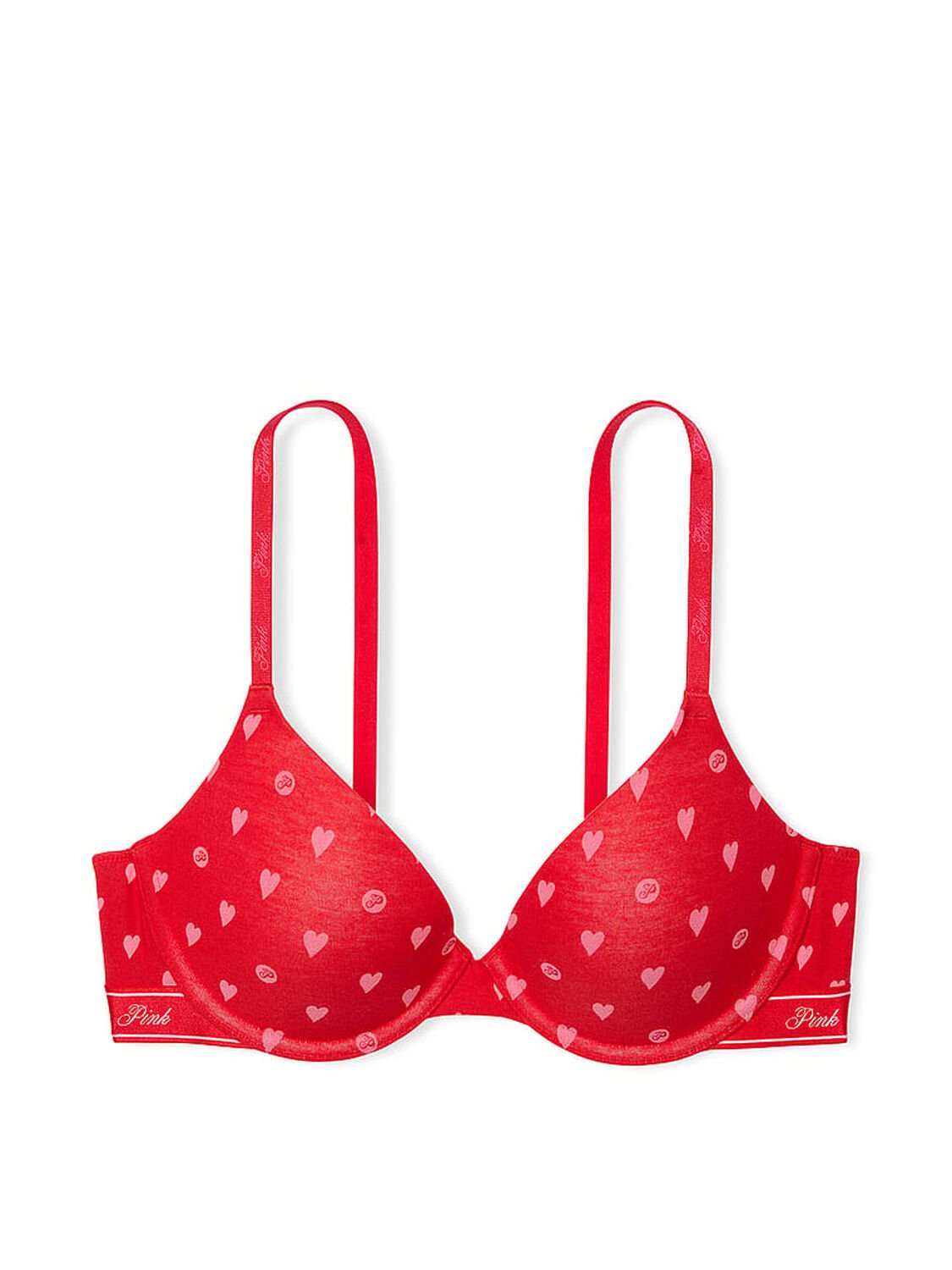 vs Pink Wear Everywhere Wear Everywhere Lightly Lined Full Coverage T-Shirt Bra Red Heart Dot Print 1 of 2 