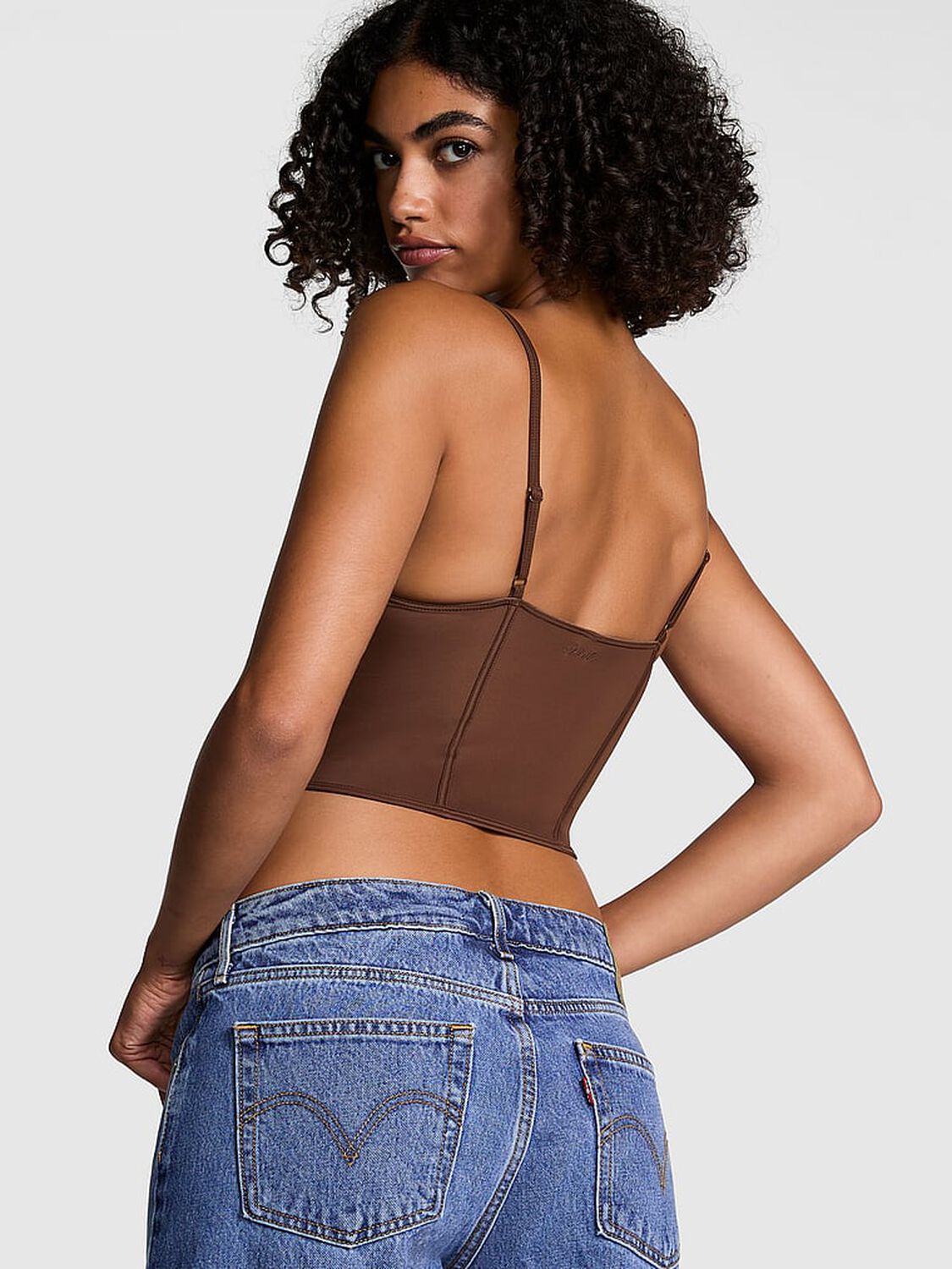 vs Pink Bralettes & Bra Tops The Cinched Micro Corset Top Ganache 2 of 3 