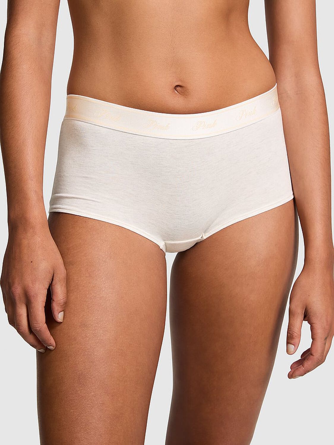vs Pink Logo Cotton Boyshort Panty Natural Heather 1 of 4 