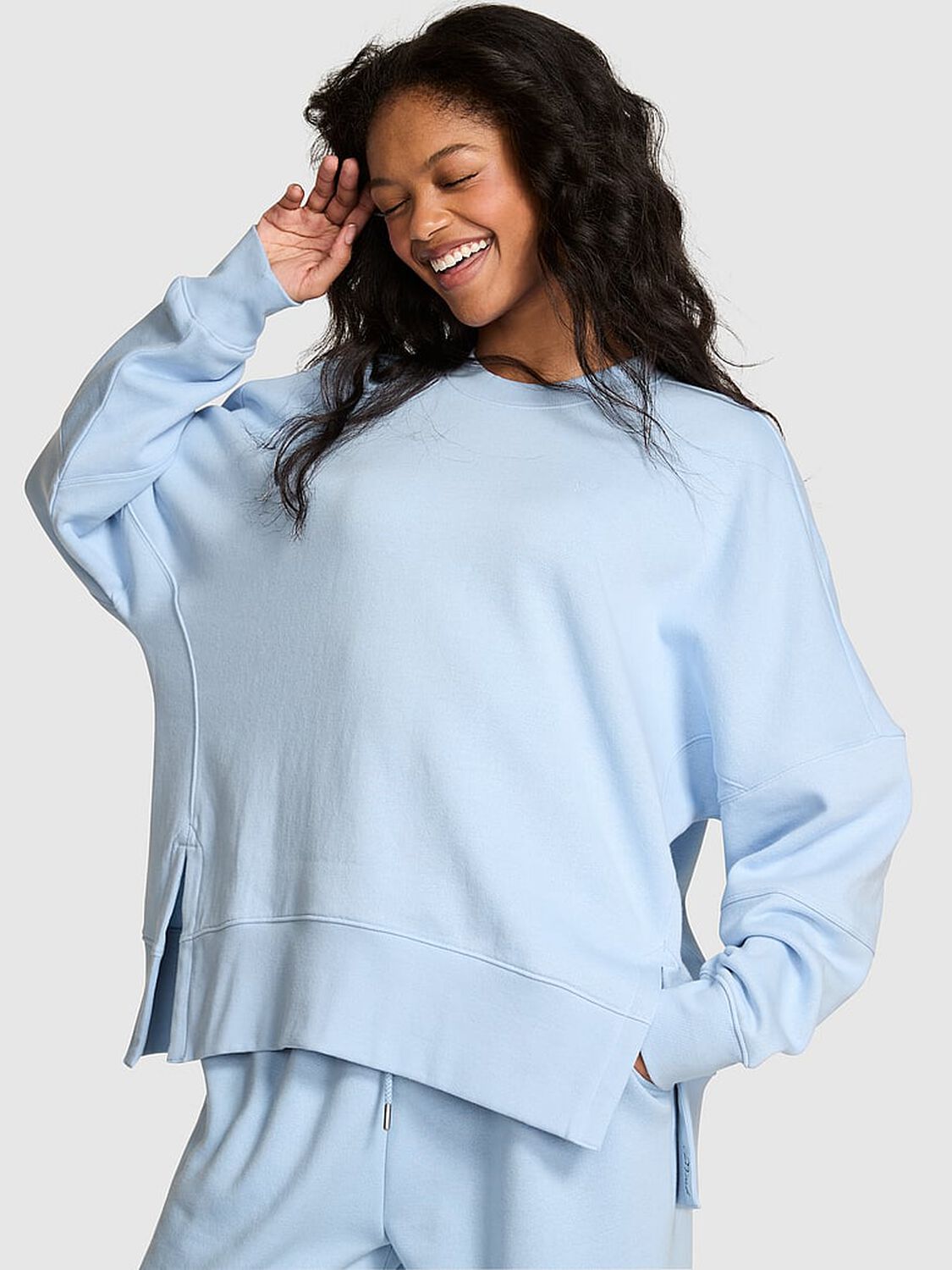 vs Pink Ivy Fleece Tunic Crew Sweatshirt Icy Blue 1 of 2 