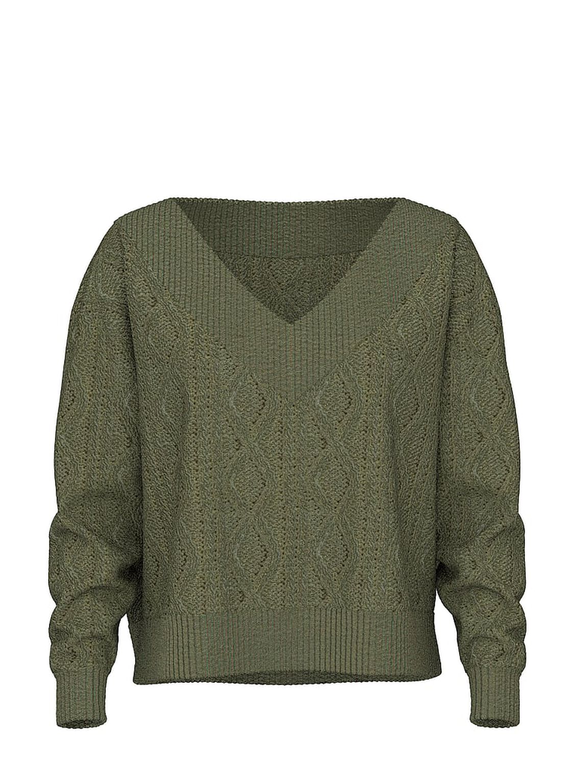 vs Pink Oversized Cable Knit V-Neck Sweater Slate Green 3 of 3 