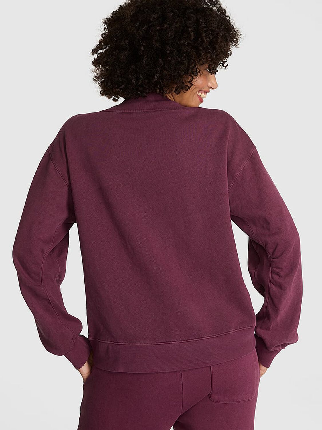 vs Pink Ivy Fleece V-Neck High-Low Cropped Sweatshirt Wild Rose 2 of 3 