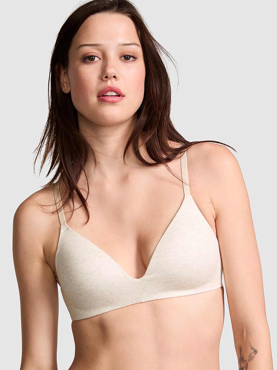 vs Pink Wear Everywhere Wear Everywhere Lightly Lined Wireless Bra Natural Heather 1 of 3 