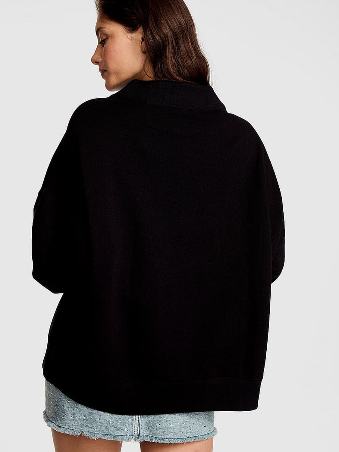 vs Pink Campus Fleece&trade; Oversized Mock-Neck Sweatshirt Pure Black 2 of 3 
